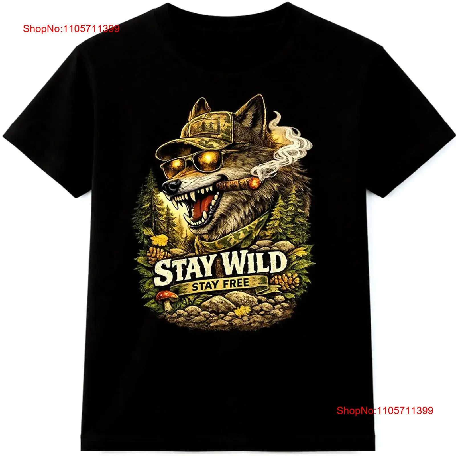 Wildman Hunting & Outdoor - Wolf-T-Shirt „Stay Wild Free“ für Outdoor,