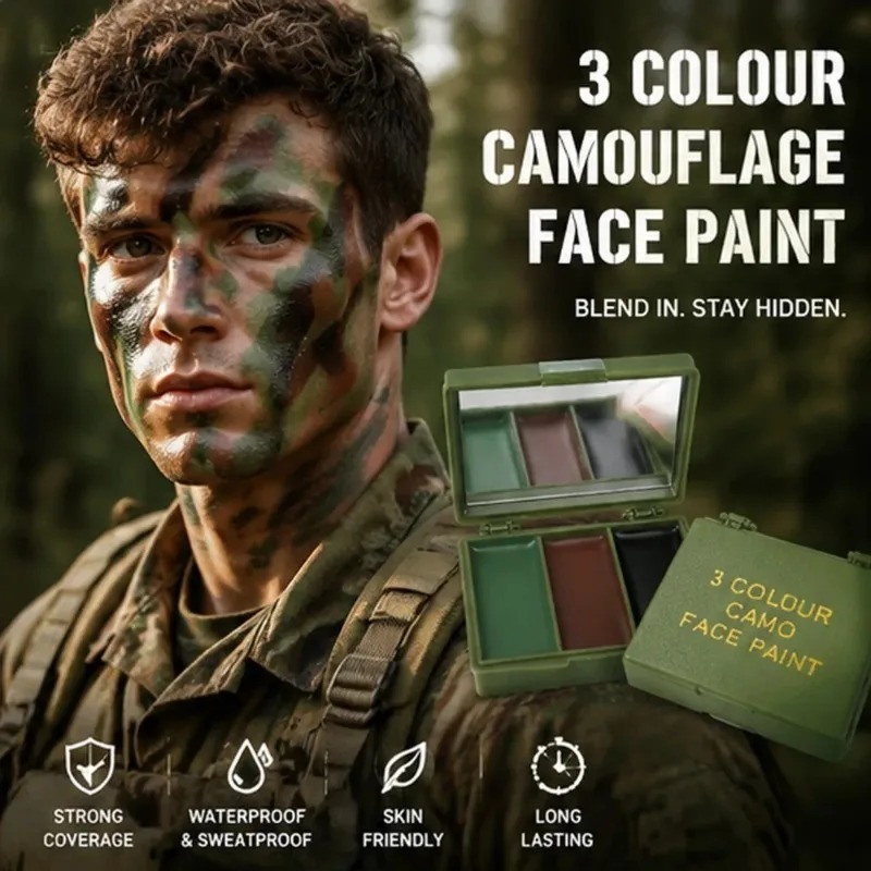 Dreifarbige Tarnfarben-Gesicht – Camo Face Paint Bewertung und Preis