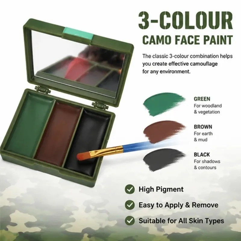 Dreifarbige Tarnfarben-Gesicht – Camo Face Paint Bewertung und Preis